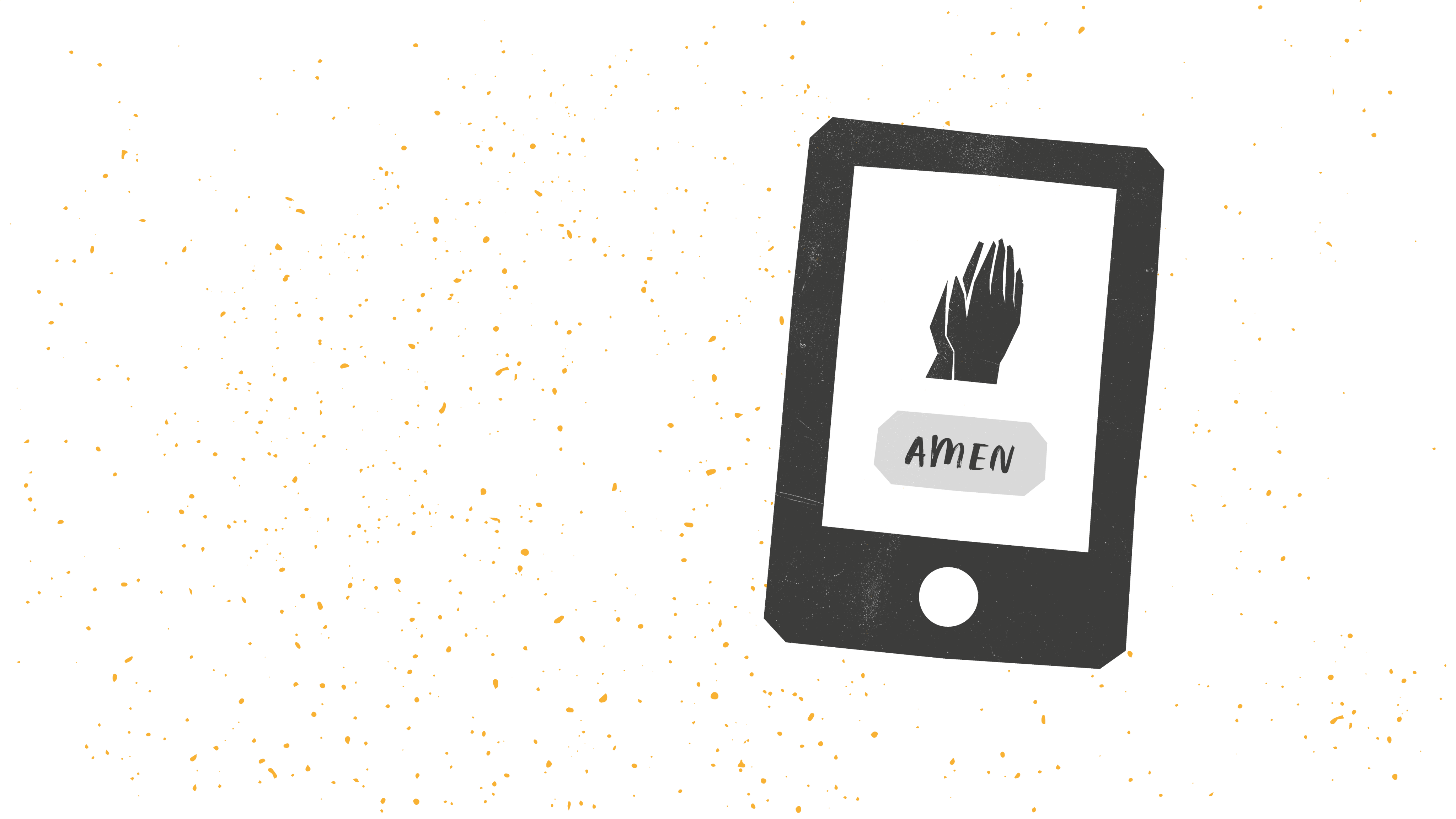 A phone with praying hands and a button that says amen.