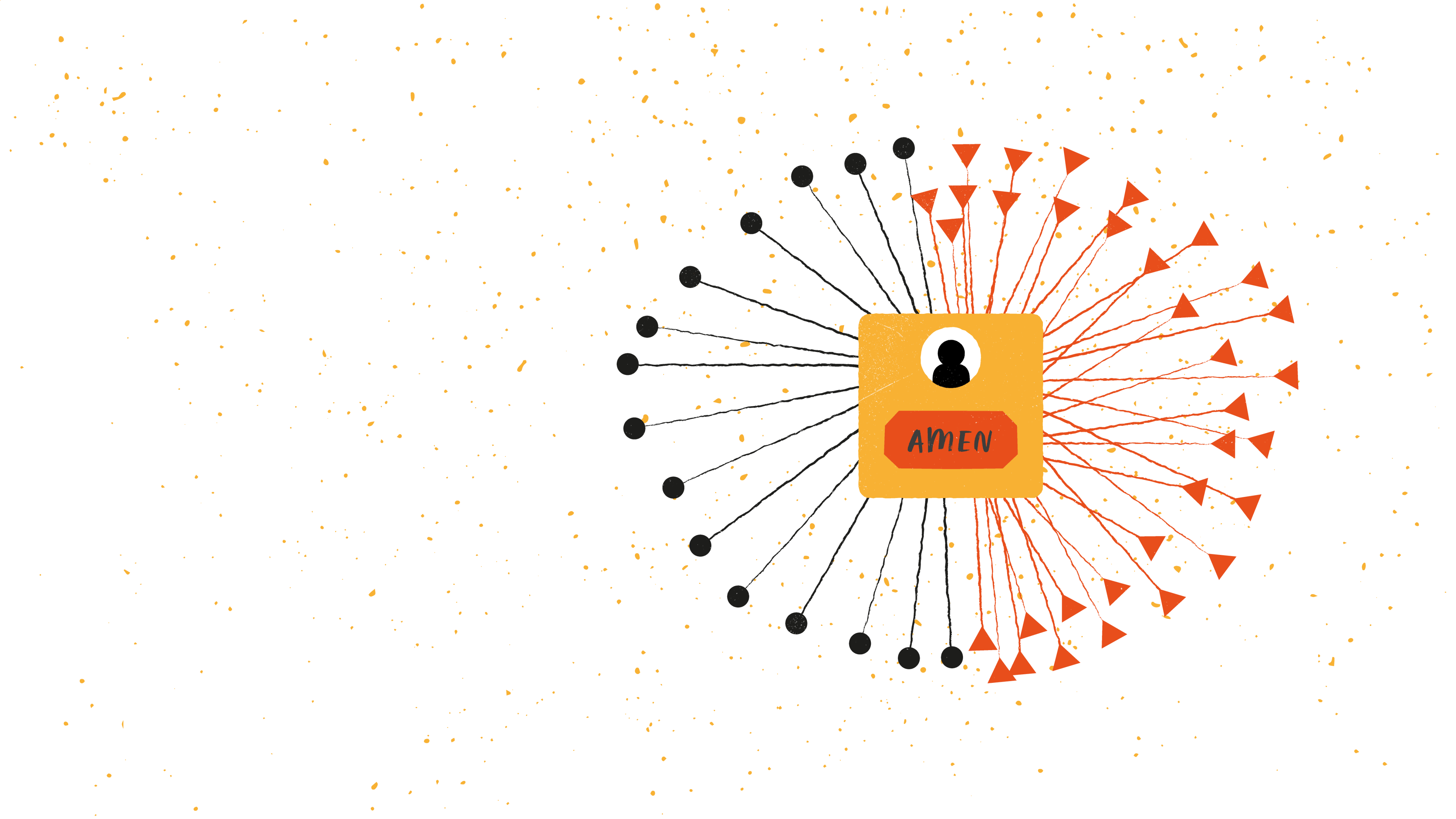 A user app screen with the amen button and dozens of trackers and permissions connected to it.